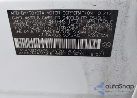 2017 Lexus Is 200T z USA, uszkodzony, nr VIN JTHBA1D23H5045700